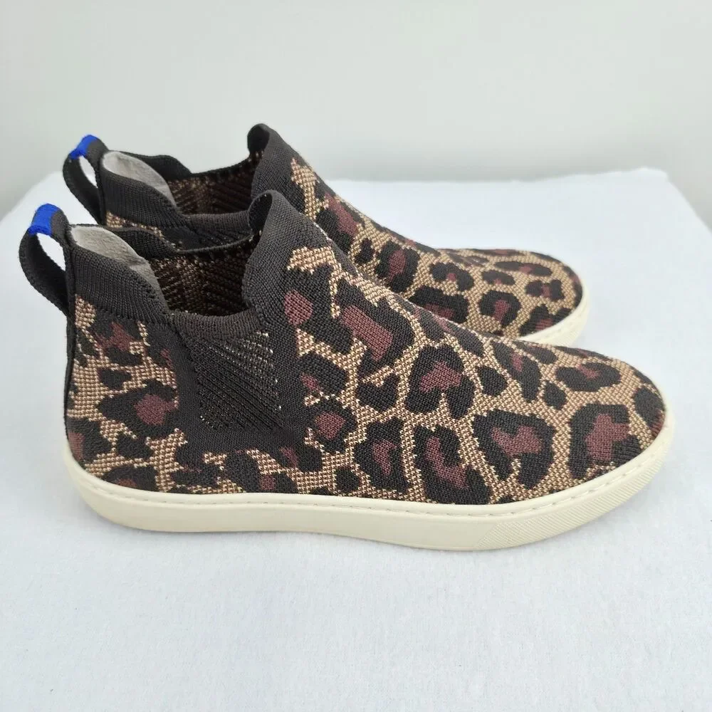 Rothy’s Wildcat Leopard Print Chelsea Boots Women’s Size 7 Ankle Slip Ons Casual